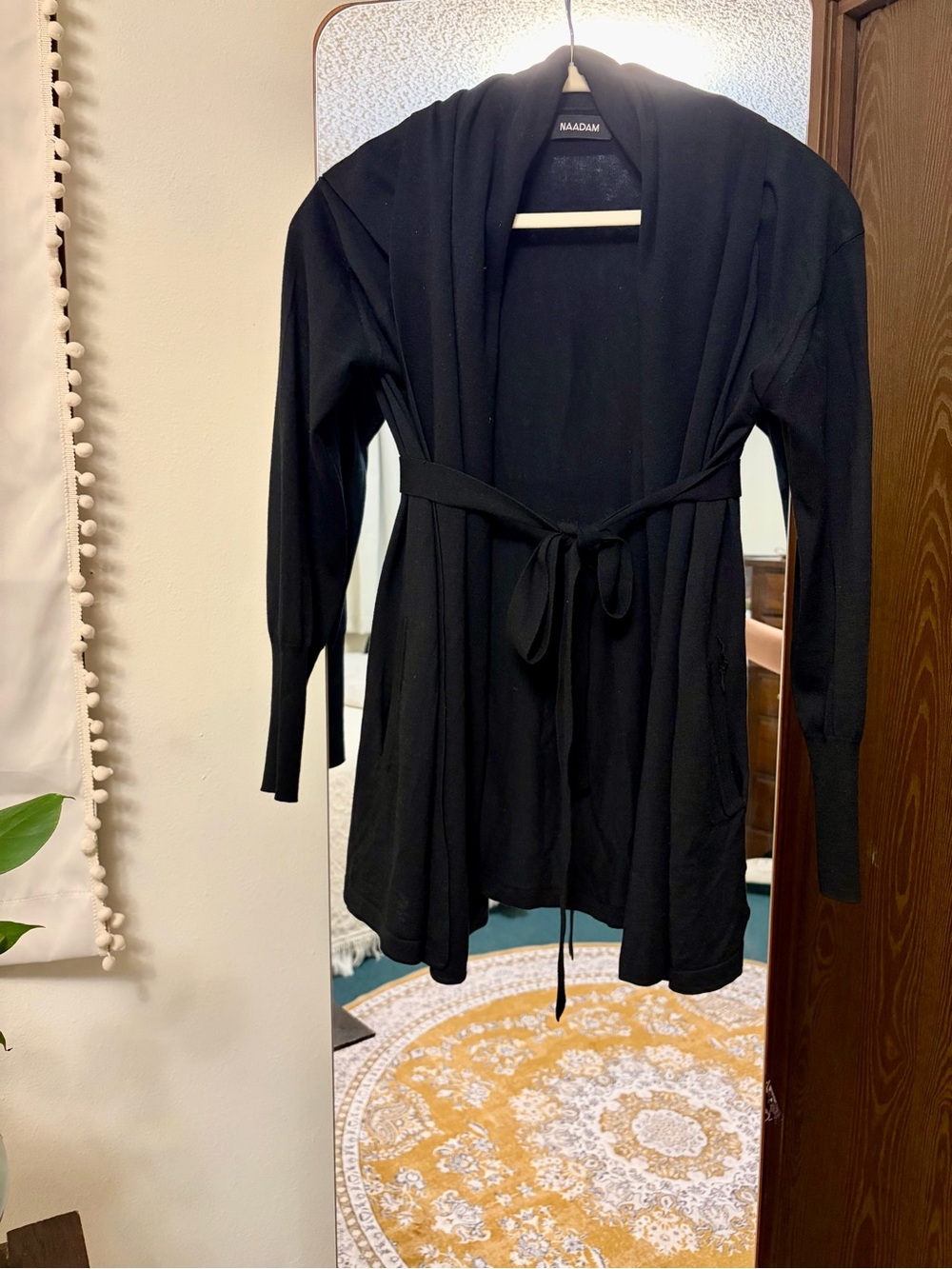 NAADAM Black Knit Tie-Waist Open Cardigan